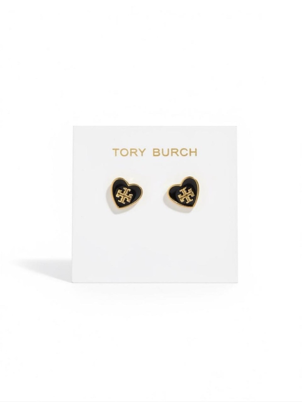 Tory Burch Black Heart Logo Stud Earrings